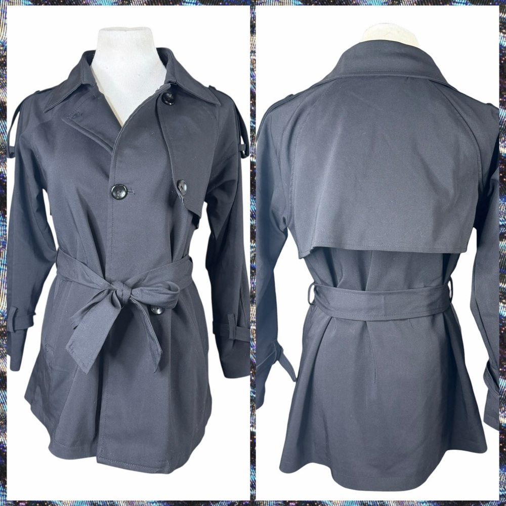NWOT Boutique N.G.N Black Belted Pea Coat - Size Small